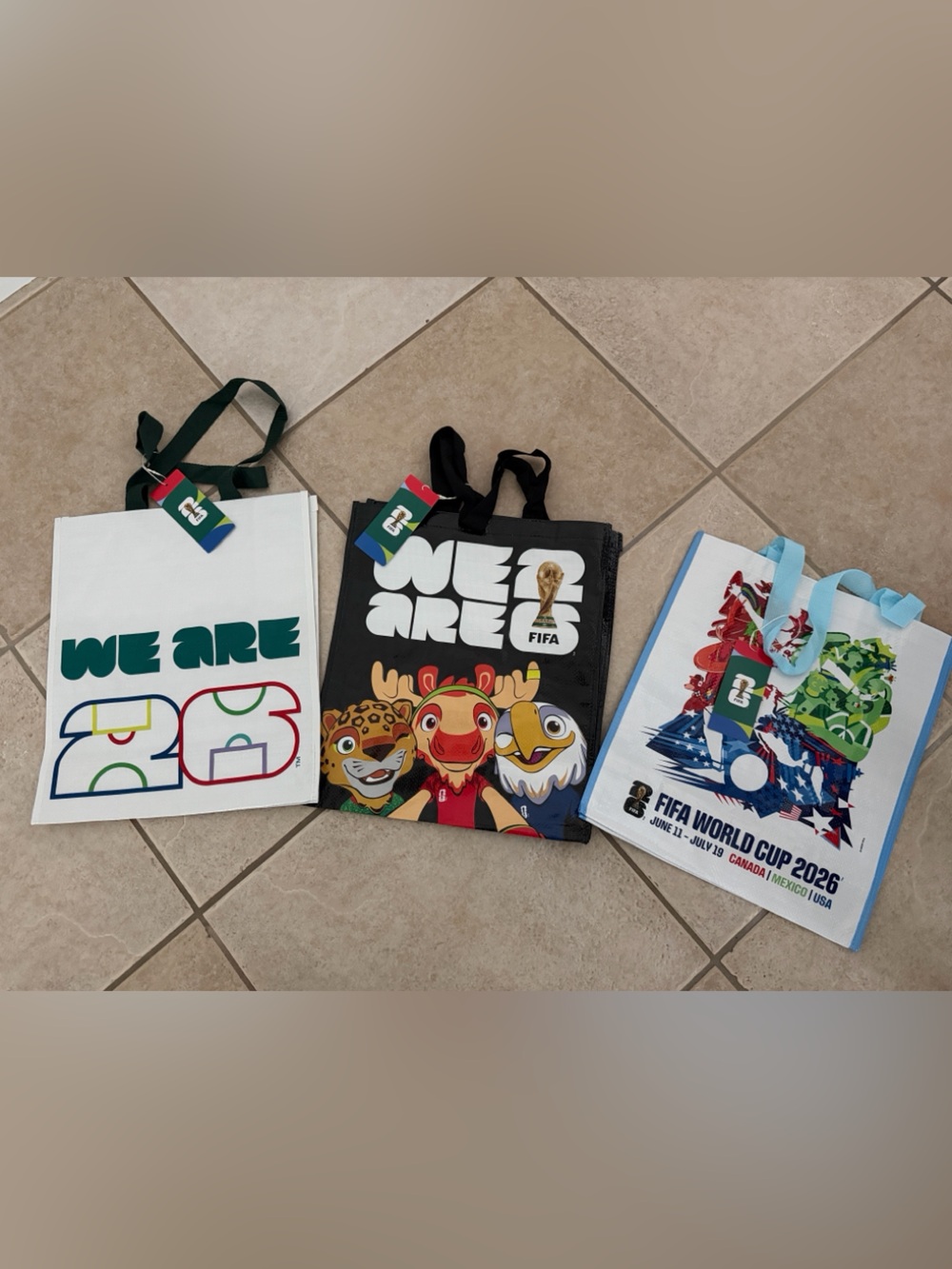 Set of 3 FIFA World Cup 2026 Reusable Tote Bags Official Licensed NWT